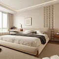 Modern Minimalist Bedroom Interior Design With Large Bed Dressing Table Window Bench And Artwork 3d model