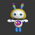 Cute Plush Doll With Colorful Striped Ears Yellow Head Colorful Chest Square And Blue Feet