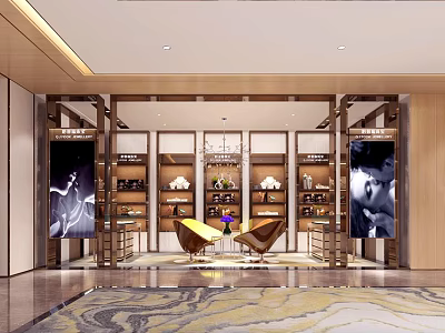 Luxurious Jewelry Store Interior With Glass Display Cases Elegant Lighting And Marble Floor 3d model