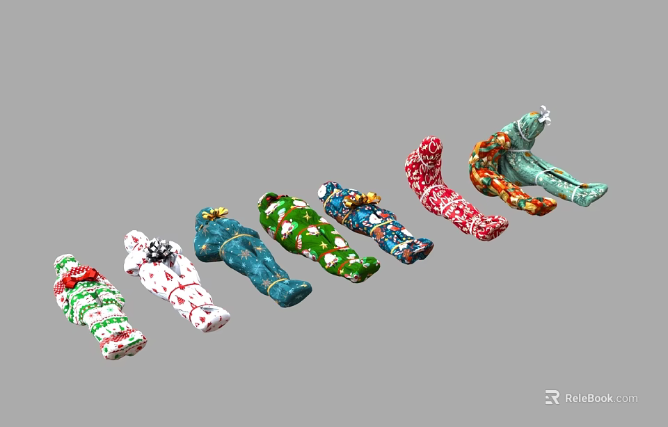 Assorted Stuffed Toys In Vibrant Colors And Unique Patterns 3d model 