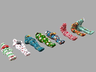 Assorted Stuffed Toys In Vibrant Colors And Unique Patterns 3d model