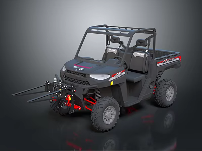 Black UTV With Roof Rack Front Fork Attachment And Off Road Tires 3d model