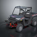 Black UTV With Roof Rack Front Fork Attachment And Off Road Tires