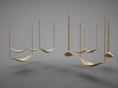 Elegant Modern Brass Chandelier With Sculptural Hanging Geometric Arms And Curved Pendant Design 3d model