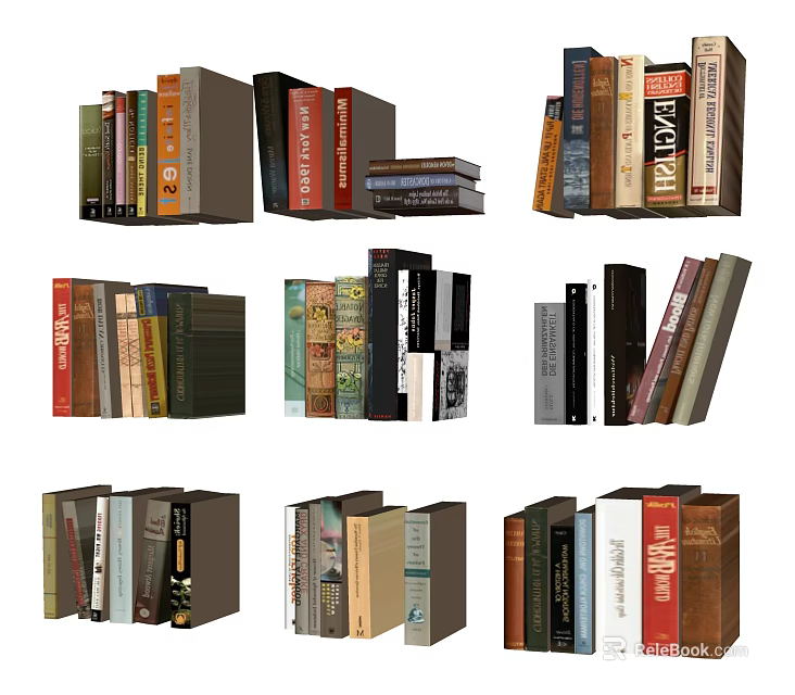 Colorful Books And Magazines Hardcover Paperback Collection On Stacked Shelf 3d model 