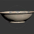 Decorative Handcrafted Ceramic Bowl With Blue Leaf Patterns And Beige Base