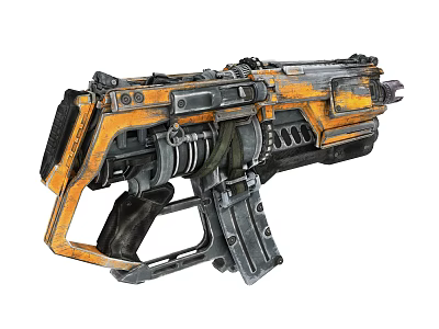 Futuristic Sci Fi Weapon With Orange And Gray Mechanical Grip And Barrel 3d model