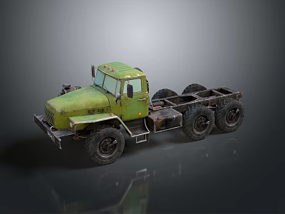 Vintage Green Heavy Duty Truck With Exposed Chassis And Multiple Wheels 3d model