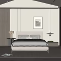 Modern Bedroom Interior With Platform Bed Framed Artwork Large Windows And Open Wardrobe 3d model