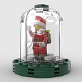 Building Blocks Santa Claus Minifigure in Transparent Glass Dome on Green Base