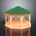 Hexagonal Gazebo With Green Roof Arched Porches Wooden Railings And Sturdy Base