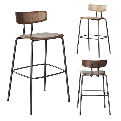 Modern Wooden Bar Stools With Black Metal Frame And Sleek Design 3d model