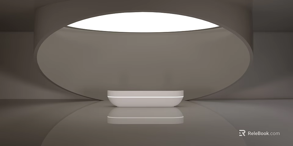 Modern Reception Desk With Sleek White Surface Curved Backdrop And Overhead Lighting 3d model
