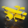 Yellow Biplane Passenger Plane Model With Silver Components And Propeller 3d model