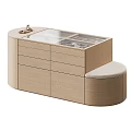 Wooden Storage Cabinet With Drawers Glass Top And Upholstered Seat Design