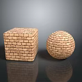 Modern Brick Cube And Sphere Geometric Structures On Dark Surface 3d model