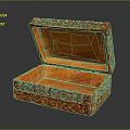 Decorative Orange Carved Wooden Clothing Accessory Storage Box with Open Lid and Intricate Patterns