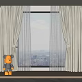 Double Layer Beige Thick Curtains With White Sheer And City View Window Decor