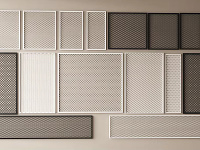 Wrought Iron Perforated Panels with Various Grid Patterns in Black and White 3d model