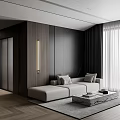 Elegant Modern Living Room Interior With Black Marble Wall Wooden Accent And White Sofa