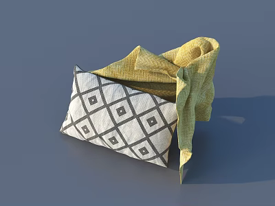 Soft White Throw Pillow with Black Diamond Pattern and Yellow Blanket for Home Decor 3d model