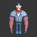 Stylized Cartoon Character With Blue Hat Red Beard Blue Outfit White Patterns Pink Arms