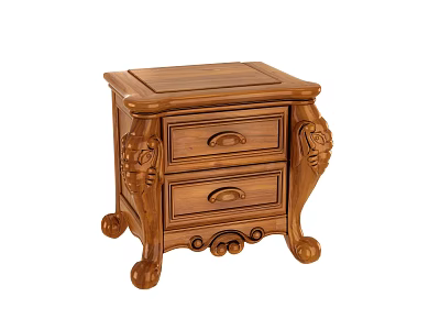 Classic Wooden Nightstand With Two Drawers And Ornate Carved Design Details 3d model
