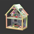 Wooden Toy House With Two Story Structure Detailed Interior Round Window And Colorful Furniture