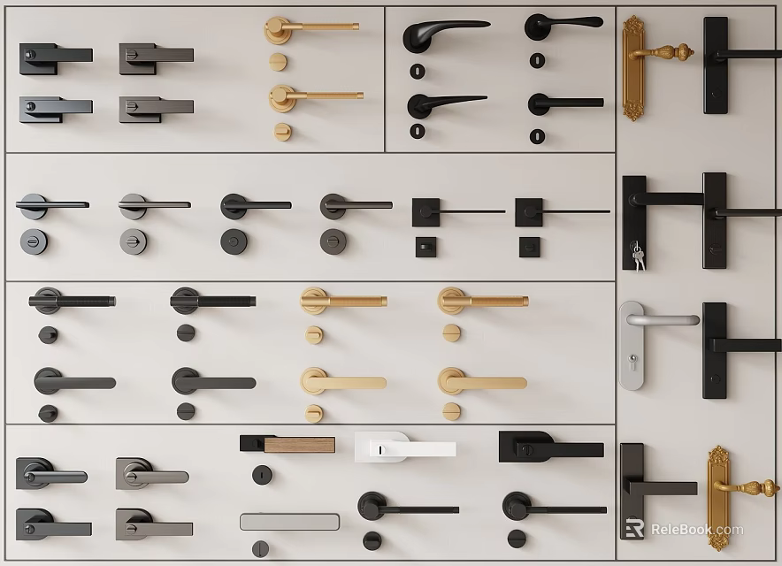 Various Decorative Modern Door Handles in Metal and Brass Finishes for Home Interior Doors 3d model 