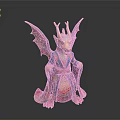 Mythical Golden Horned Dragon Statue in Colorful Traditional Attire with Decorative Wings