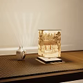 Traditional Chinese Style Table Lamp With Ink Painting Shade And Ceramic Vase On Wooden Table