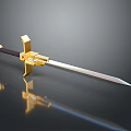Ornate Sword With Golden Accents Black Hilt And Silver Blade On Dark Surface