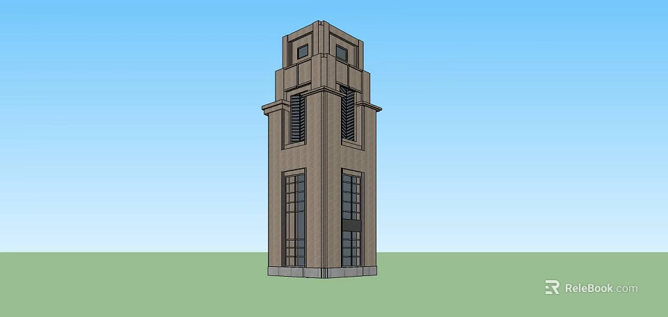 Modern Brown Tower With Vertical Structure Multiple Windows And Base Design 3d model 