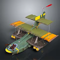 Vintage Green and Yellow Biplane Airplane 3D Model with Red Flag and Number 40 Design