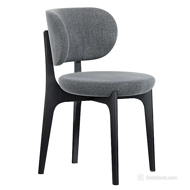 Modern Gray Fabric Leisure Chair With Black Wooden Legs And Comfortable Curved Backrest 3d model 