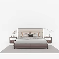 Modern Double Bed Interior With Upholstered Headboard Pillows Bedside Tables And Carpet 3d model