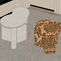 Modern Interior Design With White Stool And Yellow Patterned Stool 3d model