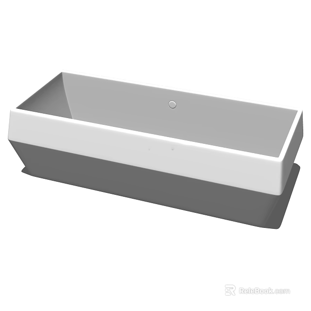 Modern Freestanding White Acrylic Bathtub with Rectangular Design and Central Drain 3d model 