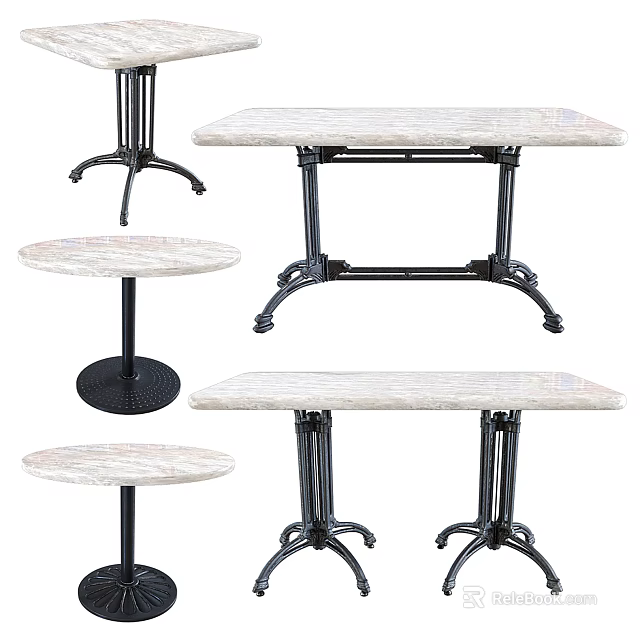 Various Stylish Tables With Different Heights Round Rectangular Marble Tops And Black Metal Legs 3d model 