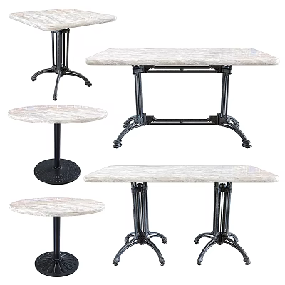 Various Stylish Tables With Different Heights Round Rectangular Marble Tops And Black Metal Legs 3d model