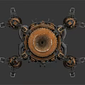 Orange Black Metal Mechanical Equipment With Circular Top And Multiple Support Legs