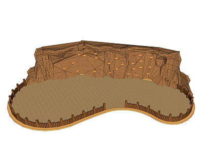 Rock Formation Play Equipment With Curved Platform And Surrounding Fence 3d model