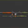 Military Rocket Launcher Weapon With Orange Barrel Green Projectiles And Metal Structure