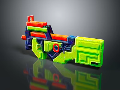 Colorful Building Block Toy Gun With Vibrant Red Green Blue Yellow Sections For Kids Play 3d model