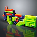 Colorful Building Block Toy Gun With Vibrant Red Green Blue Yellow Sections For Kids Play