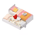 White Kids Trundle Bed with Colorful Bedding and Blue Green Red Pillows