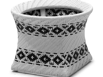 Woven Flower Pot With White Body And Black Geometric Patterns 3d model
