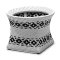 Woven Flower Pot With White Body And Black Geometric Patterns