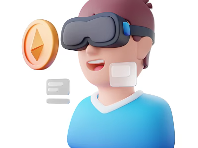 Man Wearing VR Headset Interacting With Ethereum Crypto And Virtual Interface 3d model