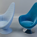 Modern Blue Armchair Design Featuring Smooth Surface Round Base And Wireframe Model
